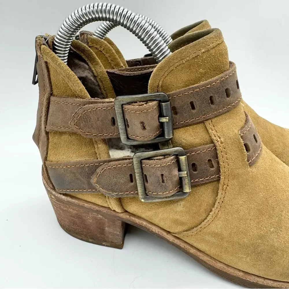 UGG Patsy Heeled Buckle Moto Boho Ankle Booties In Chestnut Brown‎ Size 6 Office